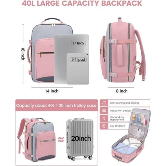 LOVEVOOK 40L Travel Backpack for Women, Large Carry on Backpack for Airplanes main image 4